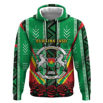 Personalised Afro Burkina Faso Hoodie Coat Of Arms With Rose