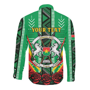 Personalised Afro Burkina Faso Long Sleeve Button Shirt Coat Of Arms With Rose
