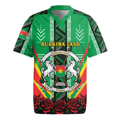 Personalised Afro Burkina Faso Rugby Jersey Coat Of Arms With Rose