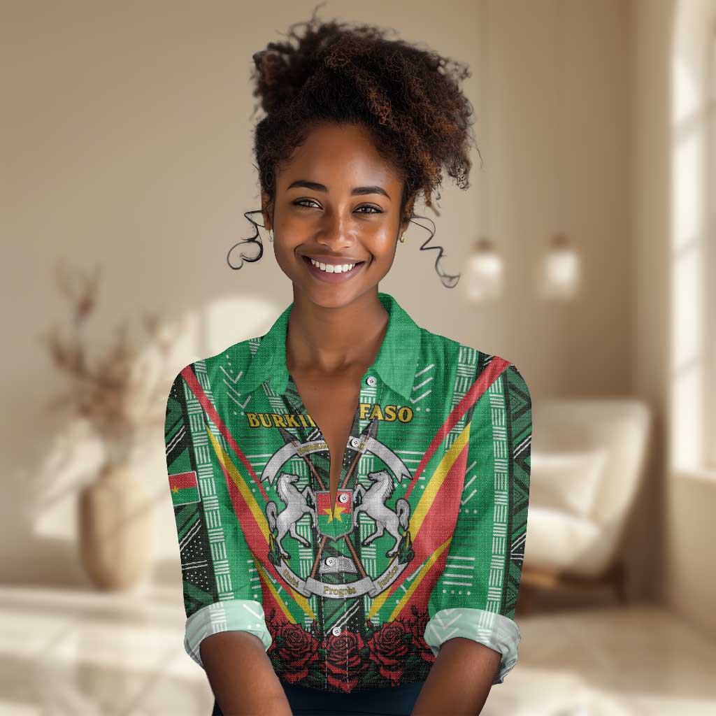 Personalised Afro Burkina Faso Women Casual Shirt Coat Of Arms With Rose