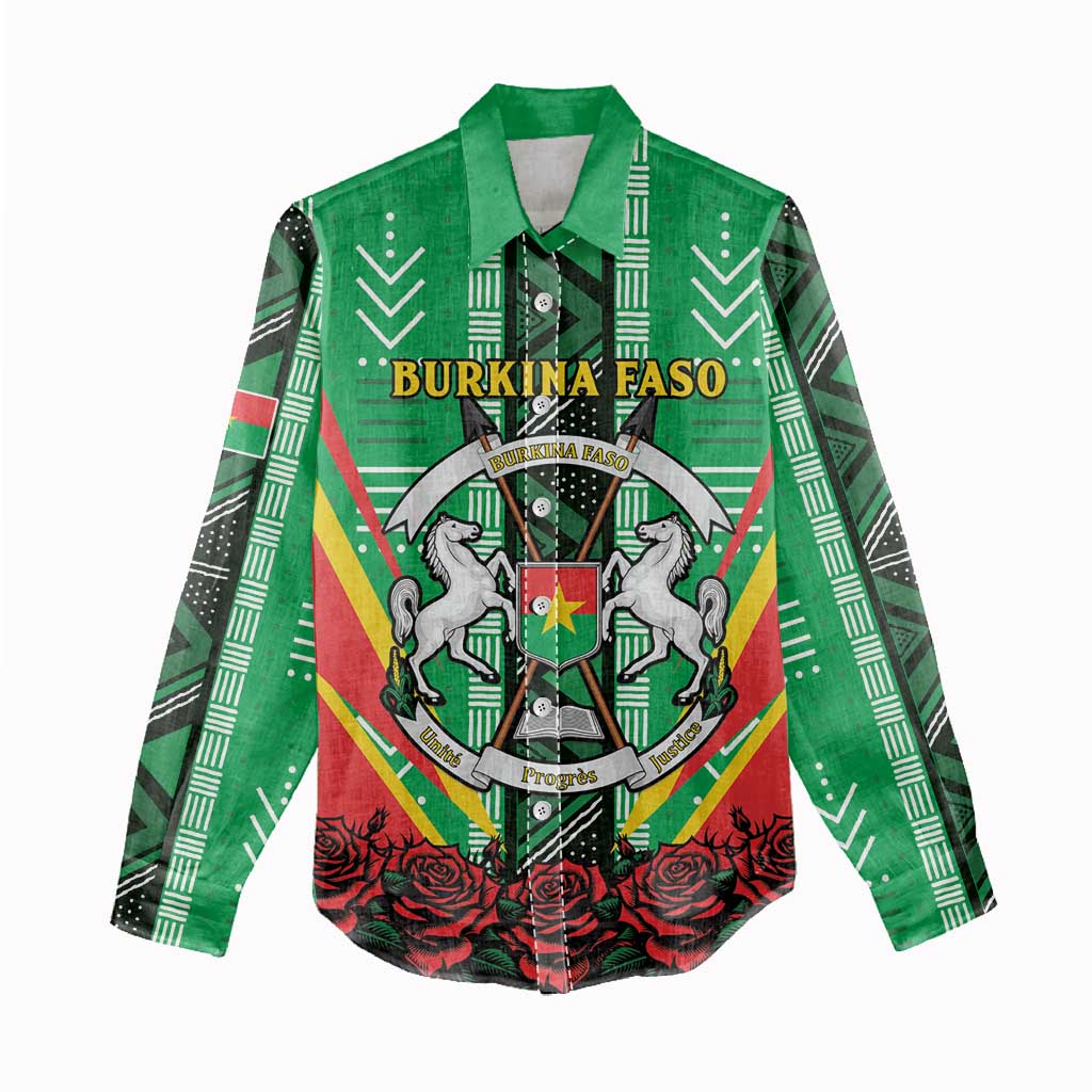 Personalised Afro Burkina Faso Women Casual Shirt Coat Of Arms With Rose