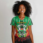 Personalised Afro Burkina Faso Women V-Neck T-Shirt Coat Of Arms With Rose