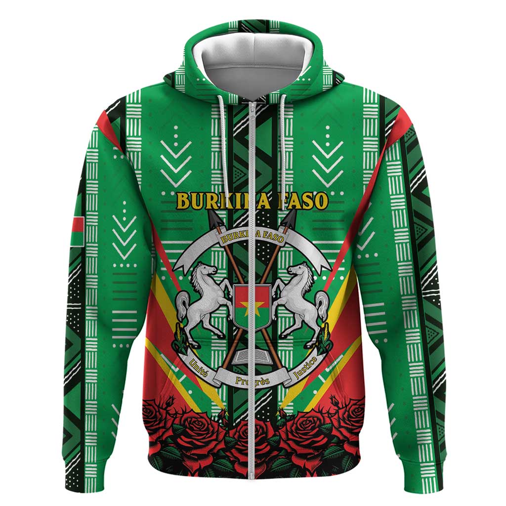 Personalised Afro Burkina Faso Zip Hoodie Coat Of Arms With Rose