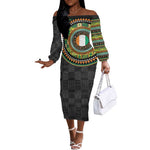 Ivory Coast African Tribal Pattern Off The Shoulder Long Sleeve Dress Chest Arm Tattoo