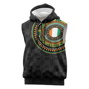 Ivory Coast African Tribal Pattern Sleeveless Zip Hoodie Chest Arm Tattoo - African Pride