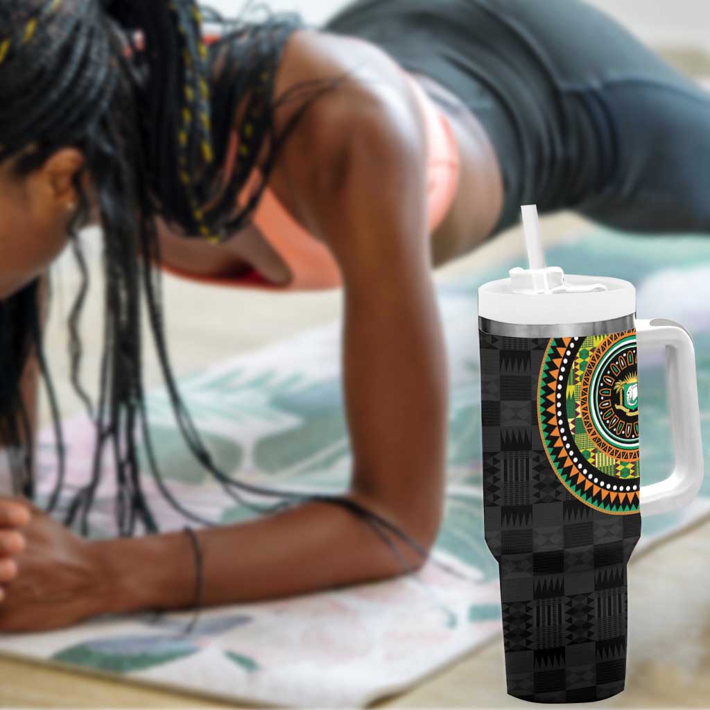 Ivory Coast African Tribal Pattern Tumbler With Handle Chest Arm Tattoo