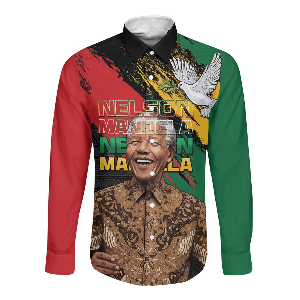 Nelson Mandela Day Long Sleeve Button Shirt Pan African Flag - African Pride
