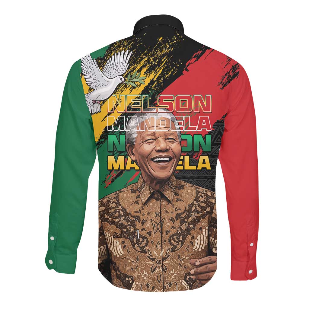 Nelson Mandela Day Long Sleeve Button Shirt Pan African Flag - African Pride