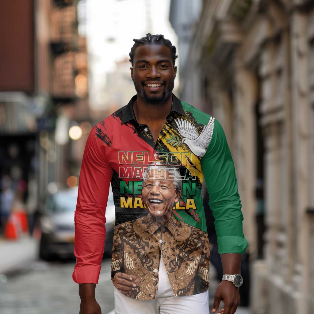 Nelson Mandela Day Long Sleeve Button Shirt Pan African Flag - African Pride