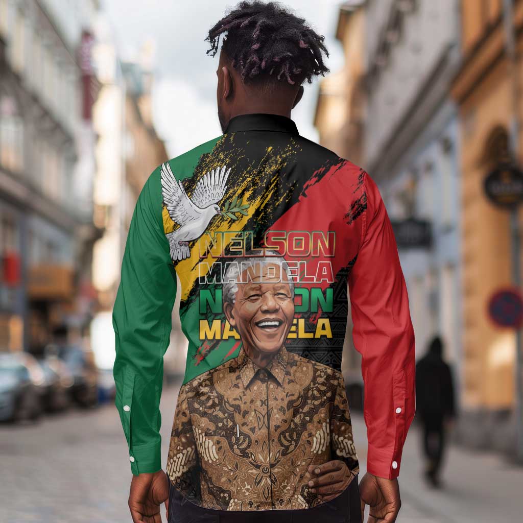Nelson Mandela Day Long Sleeve Button Shirt Pan African Flag - African Pride