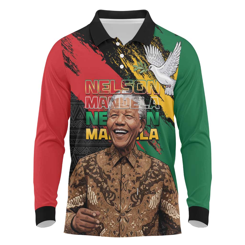 Nelson Mandela Day Long Sleeve Polo Shirt Pan African Flag - African Pride