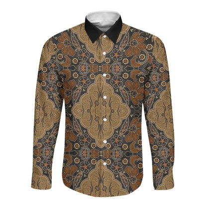 Madiba Nelson Mandela Batik Long Sleeve Button Shirt Earthy Brown Indonesia Heritage - African Pride