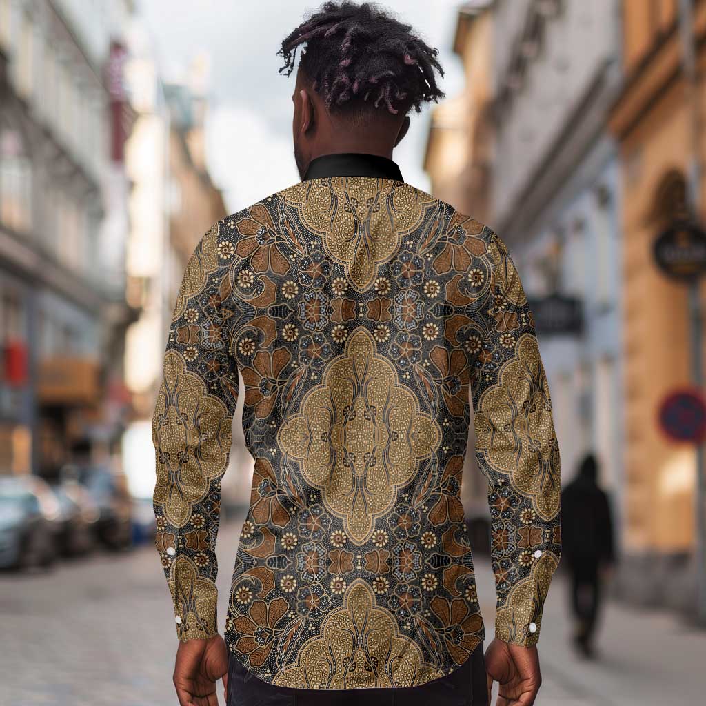 Madiba Nelson Mandela Batik Long Sleeve Button Shirt Earthy Brown Indonesia Heritage - African Pride