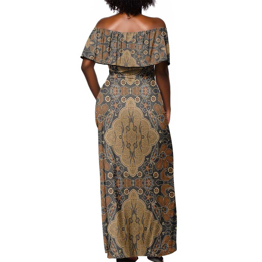 Madiba Nelson Mandela Batik Off Shoulder Maxi Dress Earthy Brown Indonesia Heritage - African Pride