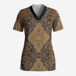 Madiba Nelson Mandela Scrub Top Indonesia Batik Earthy Brown - African Pride