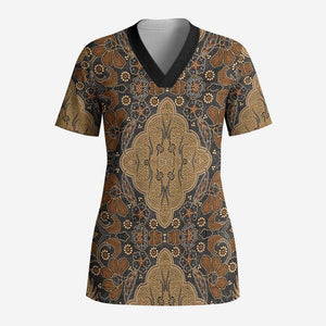 Madiba Nelson Mandela Scrub Top Indonesia Batik Earthy Brown - African Pride