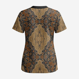 Madiba Nelson Mandela Scrub Top Indonesia Batik Earthy Brown - African Pride