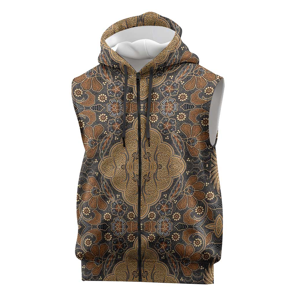 Madiba Nelson Mandela Batik Sleeveless Zip Hoodie Earthy Brown Indonesia Heritage - African Pride