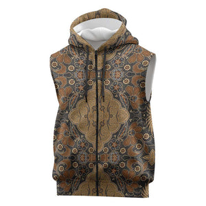 Madiba Nelson Mandela Batik Sleeveless Zip Hoodie Earthy Brown Indonesia Heritage - African Pride