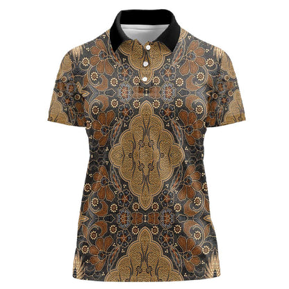 Madiba Nelson Mandela Batik Women Polo Shirt Earthy Brown Indonesia Heritage - African Pride