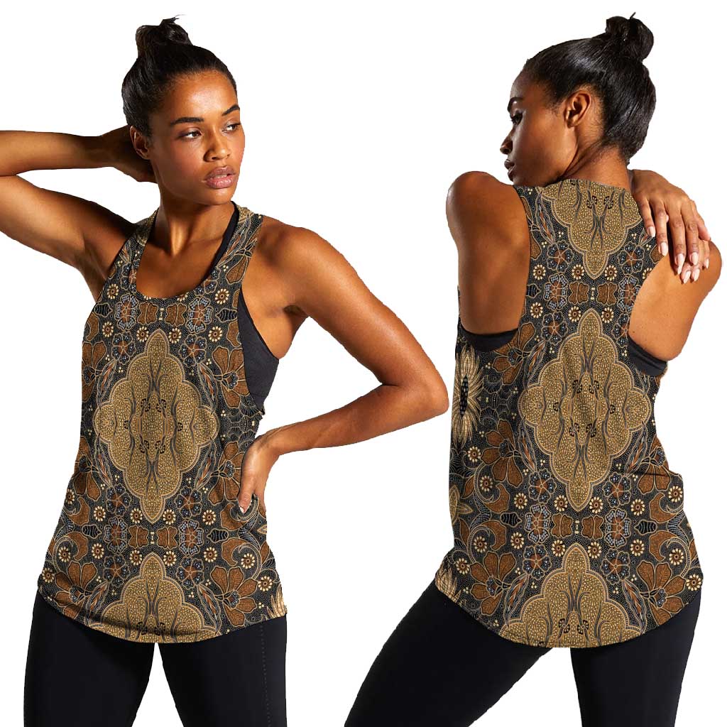 Madiba Nelson Mandela Batik Women Racerback Tank Earthy Brown Indonesia Heritage - African Pride