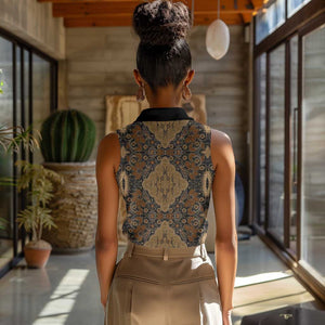 Madiba Nelson Mandela Batik Women Sleeveless Polo Shirt Earthy Brown Indonesia Heritage - African Pride