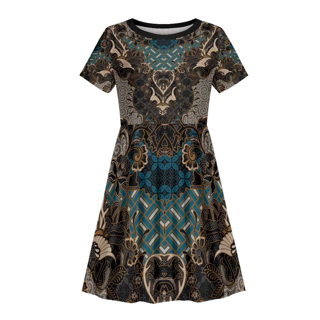 Madiba Nelson Mandela Batik Kid Short Sleeve Dress Black Indonesia Heritage - African Pride
