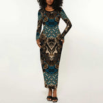Madiba Nelson Mandela Batik Long Sleeve Bodycon Dress Black Indonesia Heritage - African Pride