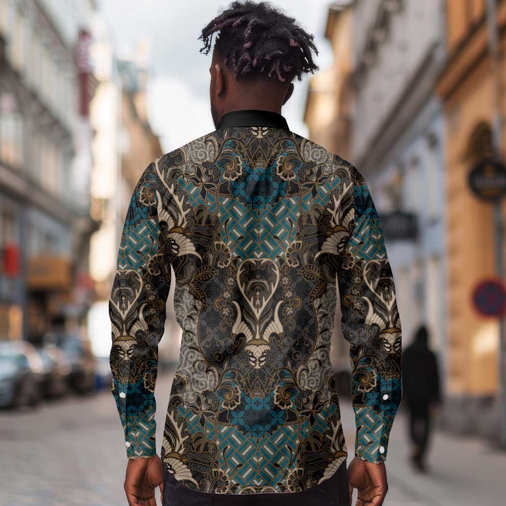 Madiba Nelson Mandela Batik Long Sleeve Button Shirt Black Indonesia Heritage - African Pride