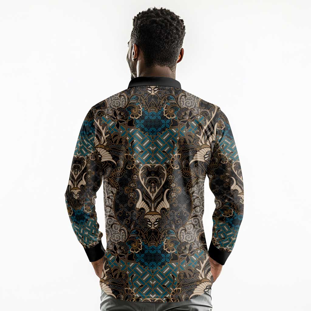 Madiba Nelson Mandela Batik Long Sleeve Polo Shirt Black Indonesia Heritage - African Pride