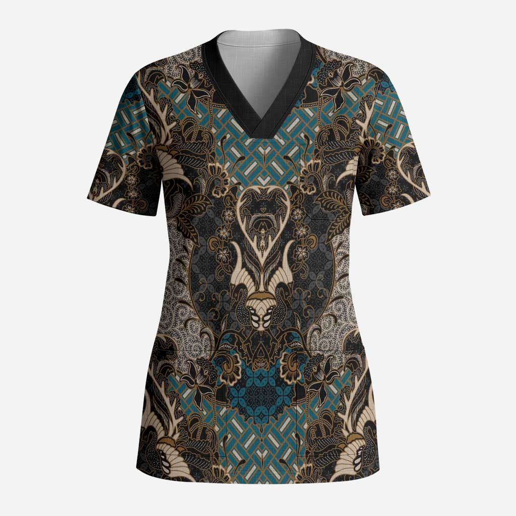 Madiba Nelson Mandela Scrub Top Indonesia Batik Black - African Pride