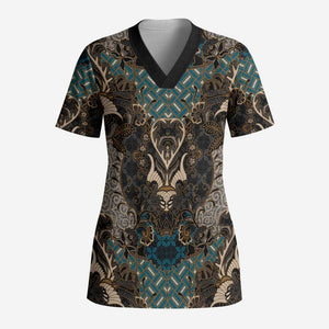 Madiba Nelson Mandela Scrub Top Indonesia Batik Black - African Pride