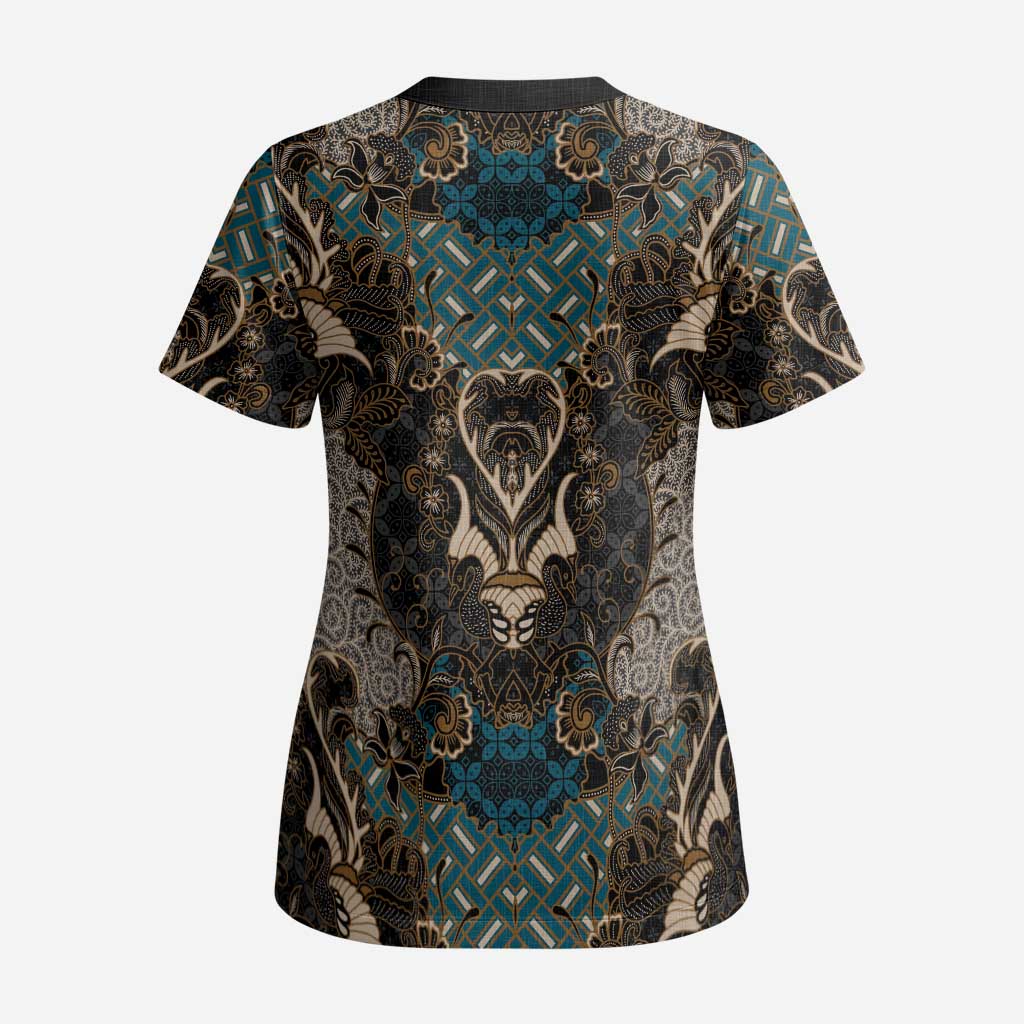 Madiba Nelson Mandela Scrub Top Indonesia Batik Black - African Pride