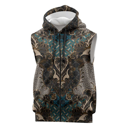 Madiba Nelson Mandela Batik Sleeveless Zip Hoodie Black Indonesia Heritage - African Pride