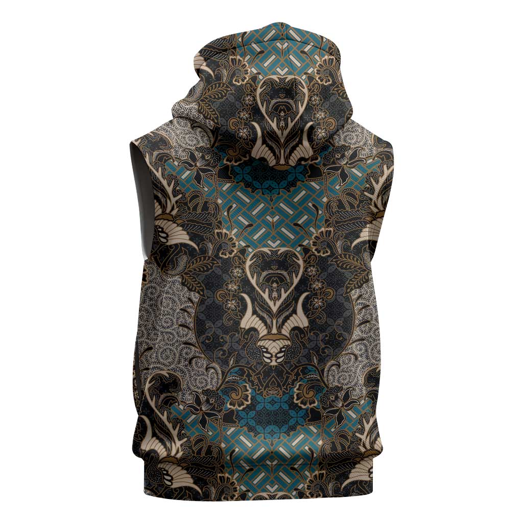 Madiba Nelson Mandela Batik Sleeveless Zip Hoodie Black Indonesia Heritage - African Pride