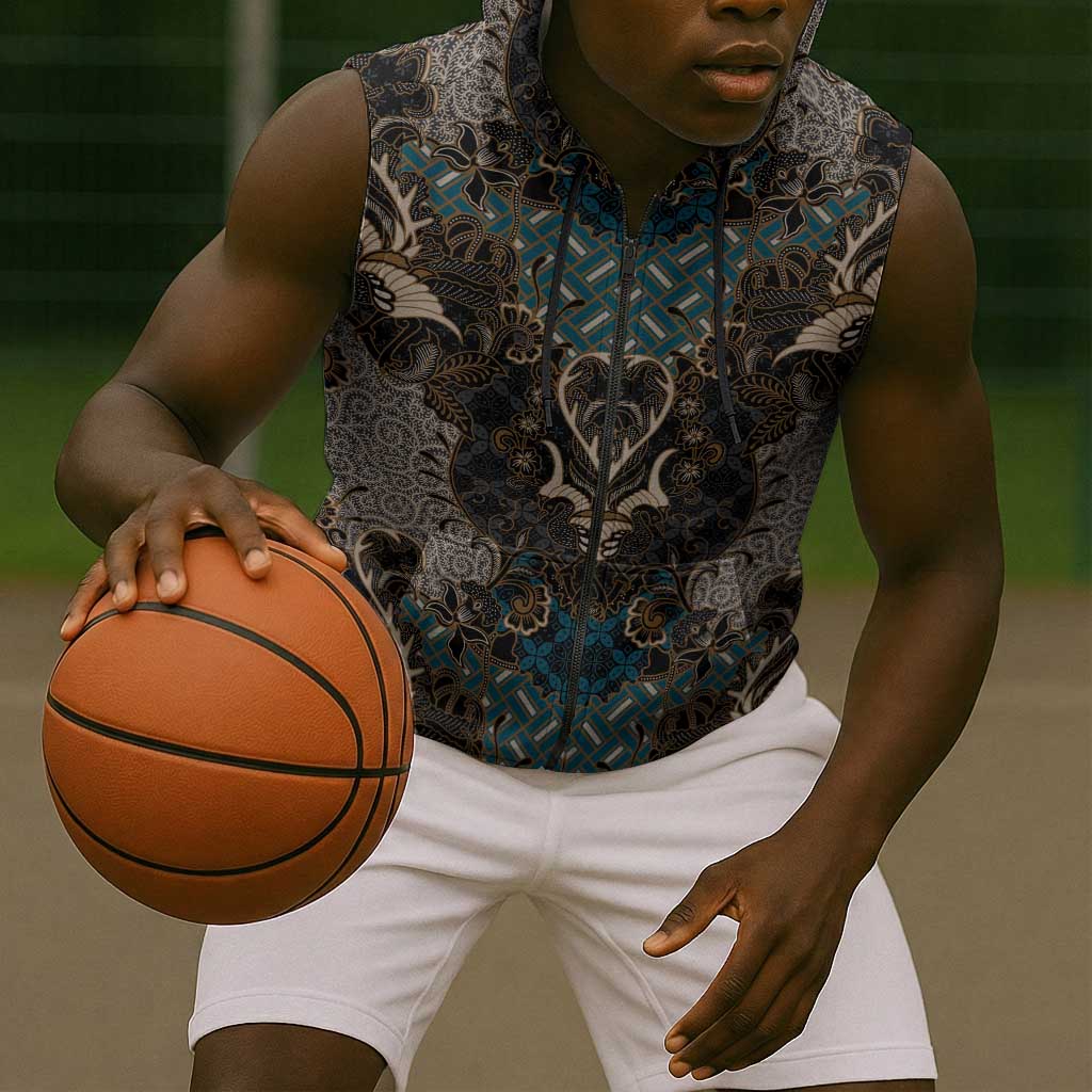 Madiba Nelson Mandela Batik Sleeveless Zip Hoodie Black Indonesia Heritage - African Pride