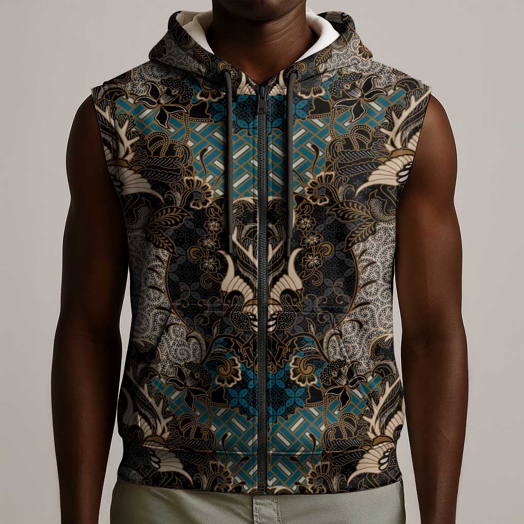 Madiba Nelson Mandela Batik Sleeveless Zip Hoodie Black Indonesia Heritage - African Pride