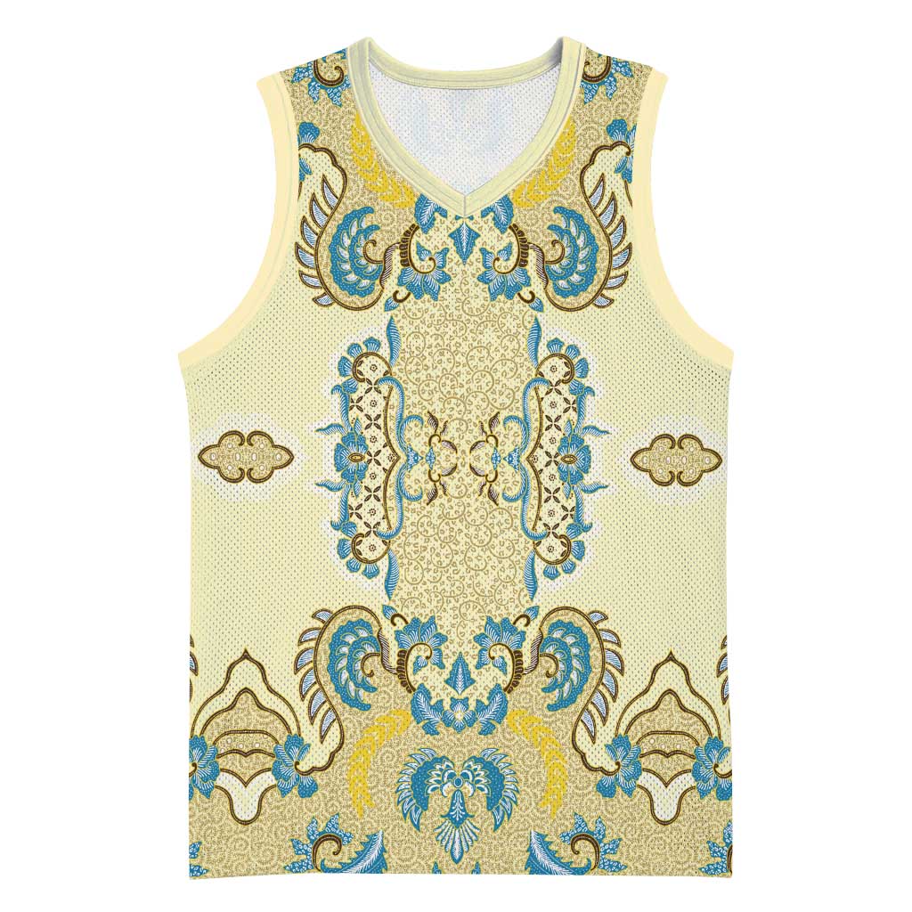 Madiba Nelson Mandela Batik Basketball Jersey Yellow Blue Indonesia Heritage LT15