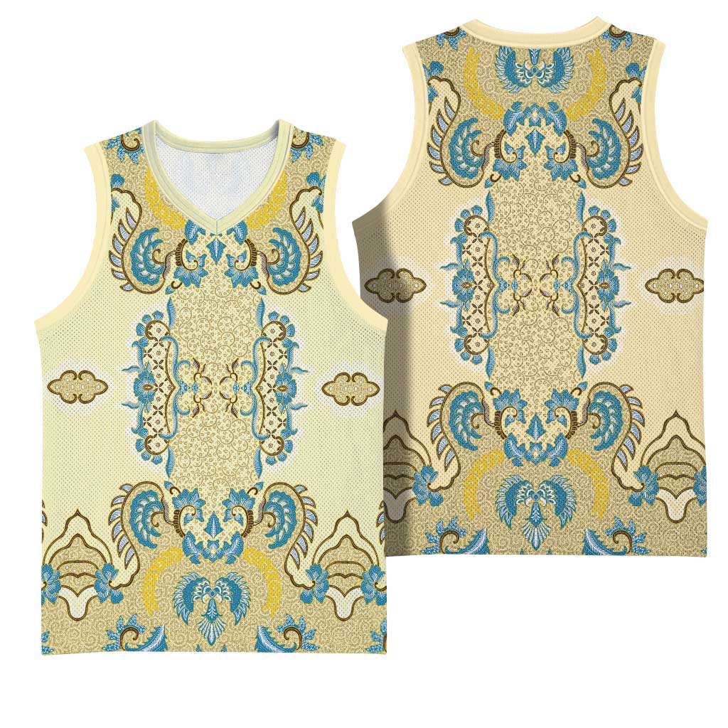 Madiba Nelson Mandela Batik Basketball Jersey Yellow Blue Indonesia Heritage LT15