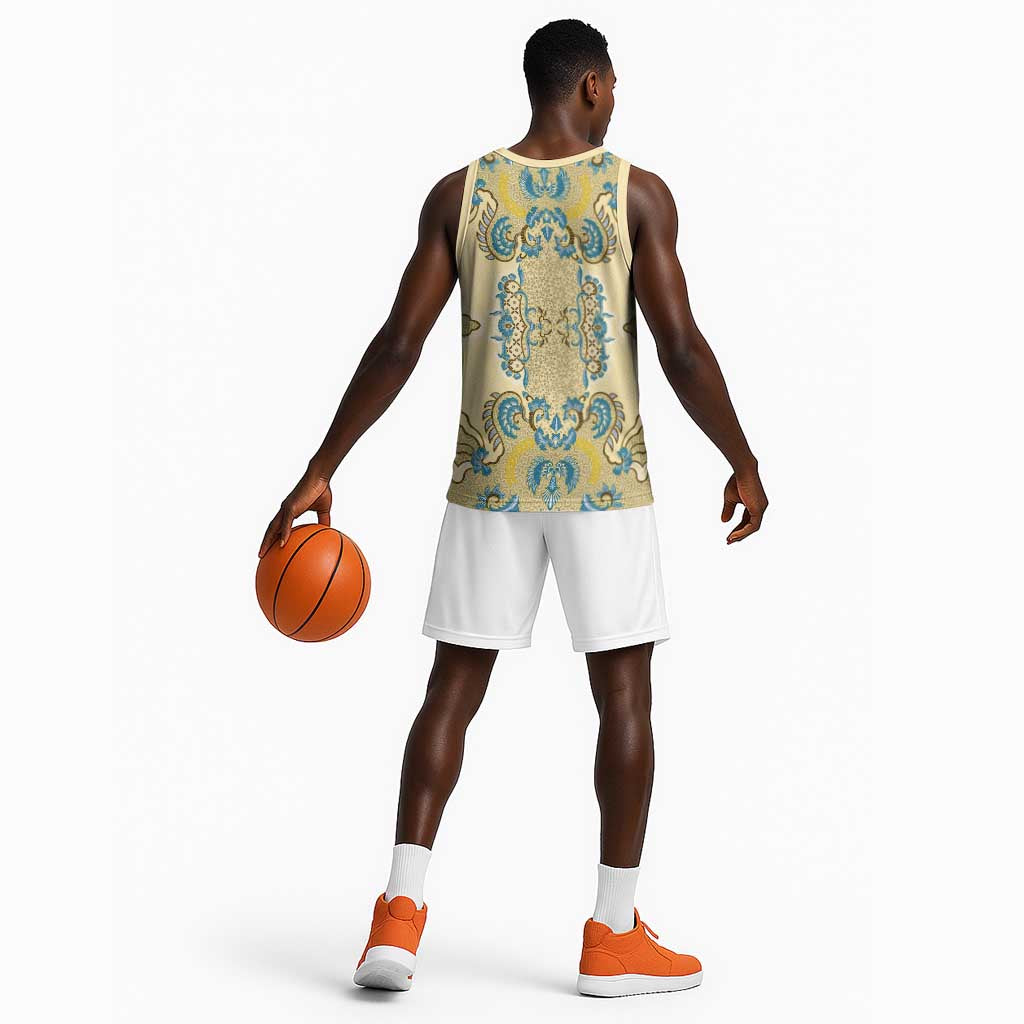 Madiba Nelson Mandela Batik Basketball Jersey Yellow Blue Indonesia Heritage LT15