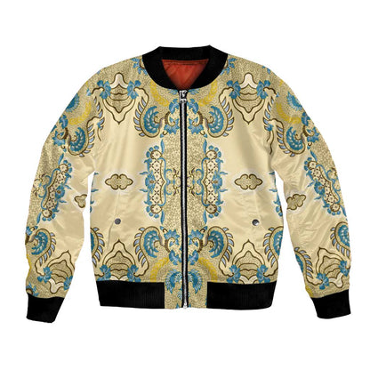 Madiba Nelson Mandela Batik Bomber Jacket Yellow Blue Indonesia Heritage - African Pride