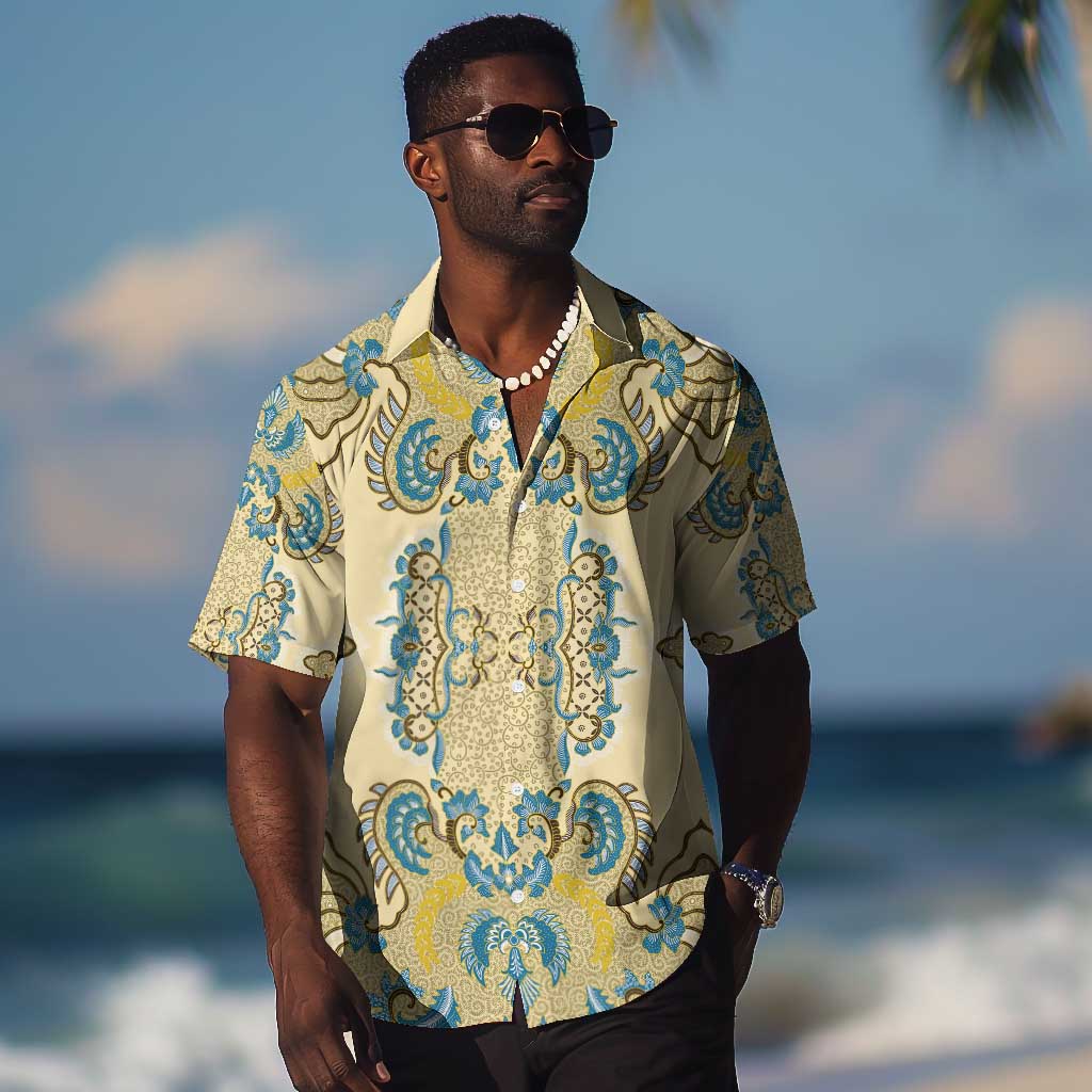 Madiba Nelson Mandela Batik Hawaiian Shirt Yellow Blue Indonesia Heritage - African Pride