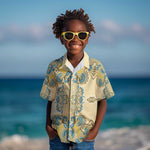 Madiba Nelson Mandela Batik Kid Hawaiian Shirt Yellow Blue Indonesia Heritage - African Pride