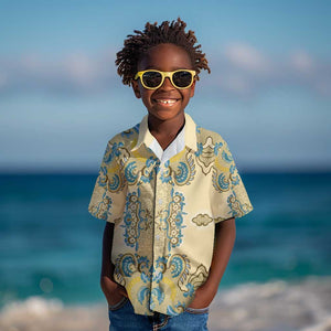 Madiba Nelson Mandela Batik Kid Hawaiian Shirt Yellow Blue Indonesia Heritage - African Pride