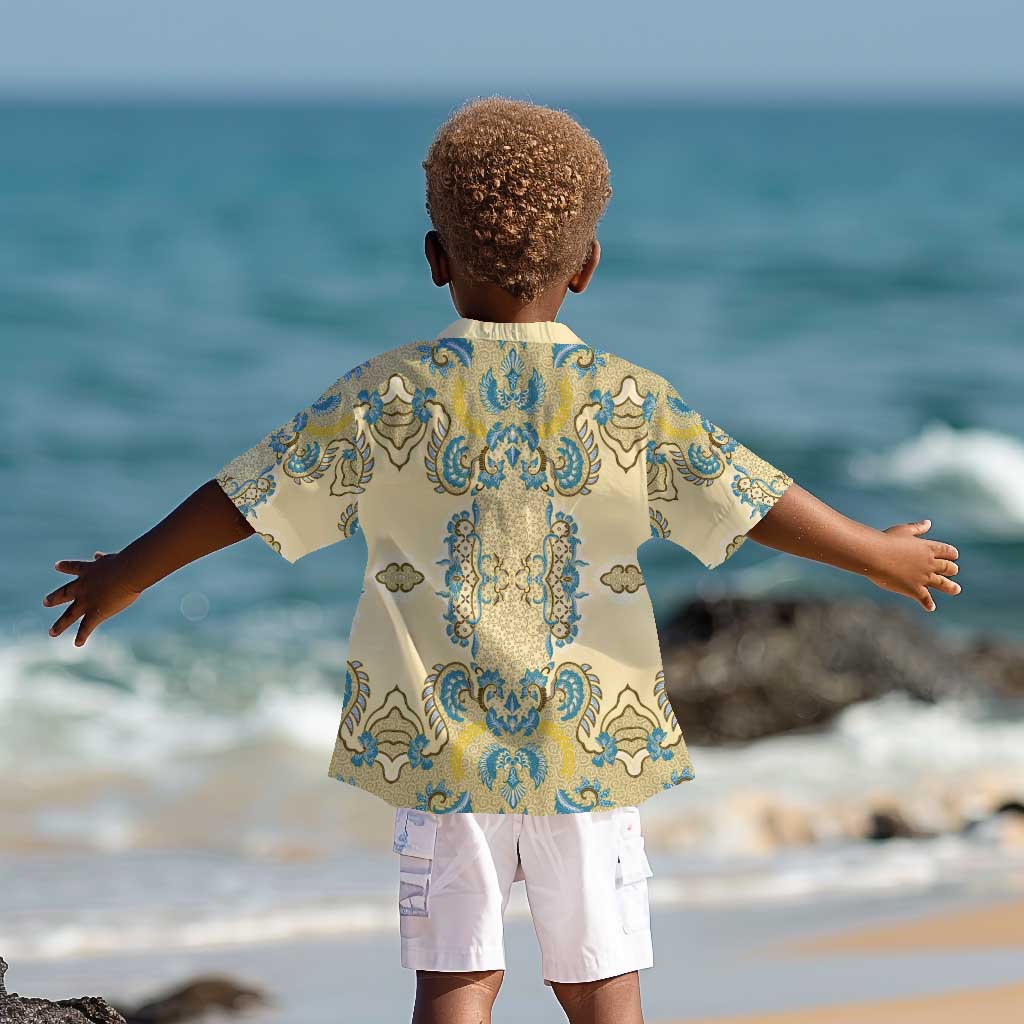 Madiba Nelson Mandela Batik Kid Hawaiian Shirt Yellow Blue Indonesia Heritage - African Pride