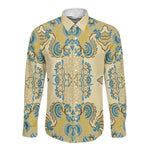 Madiba Nelson Mandela Batik Long Sleeve Button Shirt Yellow Blue Indonesia Heritage - African Pride