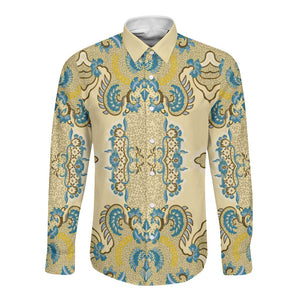 Madiba Nelson Mandela Batik Long Sleeve Button Shirt Yellow Blue Indonesia Heritage - African Pride
