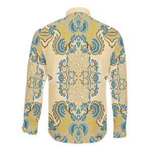 Madiba Nelson Mandela Batik Long Sleeve Button Shirt Yellow Blue Indonesia Heritage - African Pride