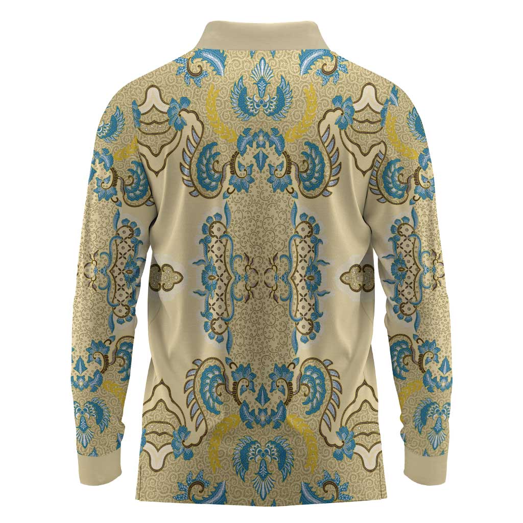 Madiba Nelson Mandela Batik Long Sleeve Polo Shirt Yellow Blue Indonesia Heritage - African Pride