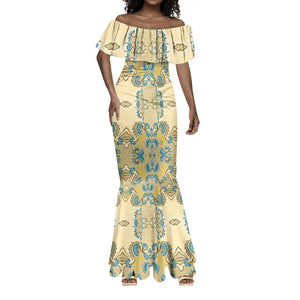 Madiba Nelson Mandela Batik Mermaid Dress Yellow Blue Indonesia Heritage - African Pride
